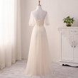 Light Champagne Tulle with Lace Wedding Party Dress, A-line Floor Length Prom Dress