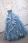 Blue Tulle Long Prom Dress Party Dress, Blue Layers Sweet 16 Dresses
