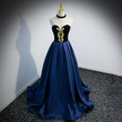 Blue Satin with Velvet Top Sweetheart Long Evening Dress, A-line Formal Dress