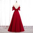 Red A-line Floor Length Off Shoulder Party Dress with Lace, Red Wedding Party Dress