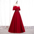 Red A-line Floor Length Off Shoulder Party Dress with Lace, Red Wedding Party Dress