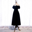 Cute Tea Length Black Velvet Prom Dress Party Dress, Black Evening Dresses