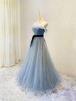 High Quality Blue Tulle Scoop Long Party Dress Formal Dress, Blue Evening Dresses