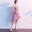 Dark Pink High Low Tulle Puffy Sleeves Party Dress, Dark Pink Homecoming Dress