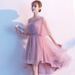 Dark Pink High Low Tulle Puffy Sleeves Party Dress, Dark Pink Homecoming Dress