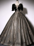 Beautiful Black Tulle Short Sleeves Long Party Dress, Black Short Sleeves Prom Dress
