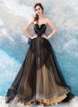 Black and Champagne Sweetheart Party Dress with Lace, Sweet 16 Formal Gown