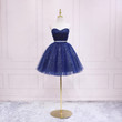 Shiny Navy Blue Tulle Sweetheart Homecoming Dress, Blue Prom Dress