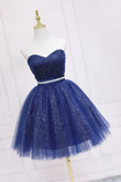 Shiny Navy Blue Tulle Sweetheart Homecoming Dress, Blue Prom Dress
