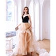 Lovely Layers Tulle With Velvet Straps Champagne Party Dress, Long Evening Gown