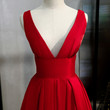 Red V-neckline Satin Floor Length Prom Dress, Red Evening Gown