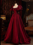 Burgundy Short Sleeves Floor Length Long Evening Dresses, Ball Gown Formal Dresses