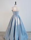 Blue Satin Long A-line Party Dress Prom Dress, Blue Floor Length Evening Dress