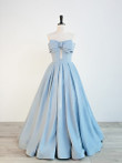Blue Satin Long A-line Party Dress Prom Dress, Blue Floor Length Evening Dress