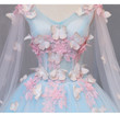 Blue Tulle Formal Dress with Pink Lace, Blue Ball Gown Sweet 16 Dresses