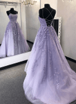 Purple Lace Open Back Long Prom Dress, A-line Lace-up Purple Formal Dress