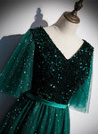 V-neckline Shiny Tulle Long Green Prom Dress, Green Formal Dresses