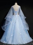 Light Blue Tulle A-line Party Dress, Blue Sweet 16 Gown with Flowers