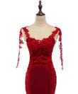 Wine Red Mermaid Long Formal Dress with Lace, Wine Red Prom Dress