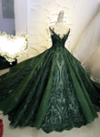 Dark Green Tulle Ball Gown Formal Dress, Shiny Tulle Lace Sweet 16 Dresses