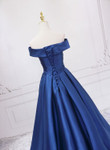Blue Satin Sweetheart Long Wedding Party Dress, Blue Formal Dress