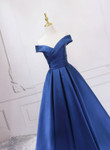 Blue Satin Sweetheart Long Wedding Party Dress, Blue Formal Dress