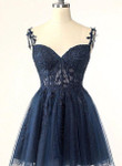Navy Blue Lace Short Prom Dresses, Short Royal Blue Lace Formal Homecoming Dresses