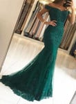 Dark Green Mermaid Off Shoulder Party Dress with Lace, Mermaid Prom Dress