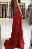Red Satin Simple Long V-neckline Prom Dress, Red A-line Floor Length Party Dress