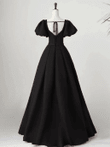 Black Satin Long Party Dress Prom Dress, A-line Black Formal Dress