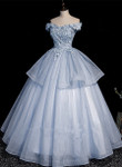 Light Blue Ball Gown Tulle with Lace Formal Dress, Blue Sweet 16 Dresses