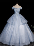 Light Blue Ball Gown Tulle with Lace Formal Dress, Blue Sweet 16 Dresses