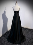 Black Satin Straps Long Party Dress, Black Sweetheart Long Evening Dress Prom Dress