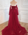 Wine Red Off Shoulder Beaded Long Formal Dress, Wine Red Evening Dress