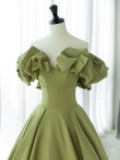 Green Satin Long Off Shoulder Formal Dress, Green Evening Dress Prom Dress