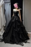 Black Sweetheart Tulle Ball Gown Formal Dress, Black Long Prom Dress