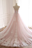 Pink Elegant Tulle V-neckline Straps Party Dress with Lace, Pink Sweet 16 Dress