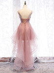 Cute Pink High Low Tulle with Lace Prom Dress, High Low Homecoming Dress