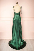 Green Satin Long A-Line Prom Dress, Spaghetti Straps Evening Dress