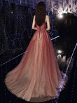Red Gradient Tulle Beaded A-line Formal Dress, Red Evening Dress Party Dress