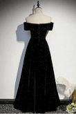 Velvet Off Shoulder Black Long Party Dress, Black Simple Prom Dress