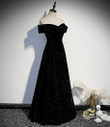Velvet Off Shoulder Black Long Party Dress, Black Simple Prom Dress
