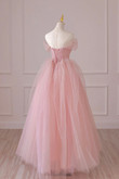 Cute Pink Tulle Lace Long Prom Dress, A-Line Off Shoulder Pink Party Dress