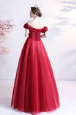 Red Tulle Off the Shoulder Long Prom Dress, A-Line Floor Length Party Dress