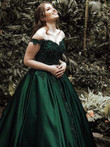 Dark Green Off the Shoulder Prom Dress, Sweetheart Green Satin Party Dress