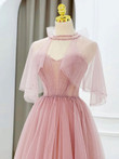 Pink Tulle Beaded Long Prom Dress, Pink Formal Dress Party Dress