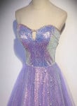 Lavender Tulle and Sequins Sweetheart Long Pary Dress, A-line Prom Dress Formal Dresses
