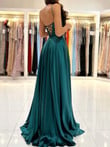 Green Satin A-line Lace-up Prom Dress Party Dress, Green Evening Dress