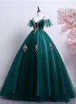 Dark Green Off Shoulder Tulle Party Dress with Lace, Green Formal Dress Prom Dress