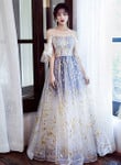 Beautiful Gradient Tulle Off Shoulder Long Party Dress, A-line Tulle Prom Dress
